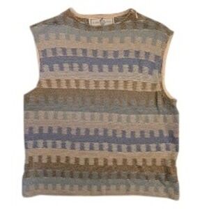 St. John Sport Knit‎ Top Sleeveless Blue Beige Brown Striped Tank Large